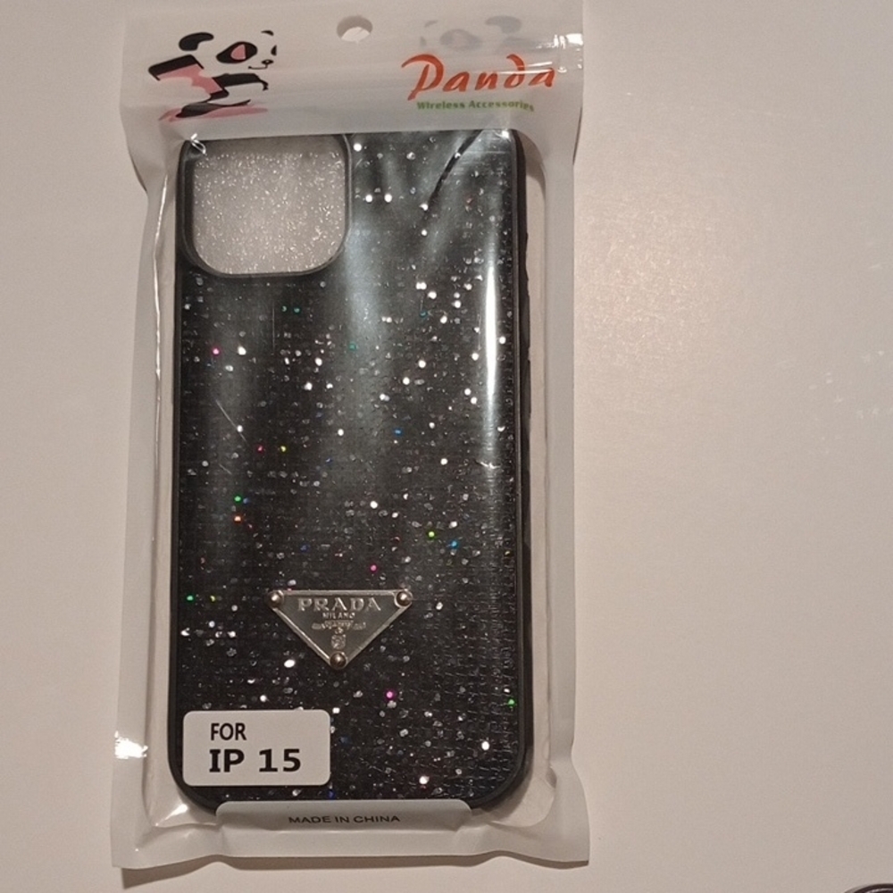 Prada Black Glitter Phone Case for IP 15